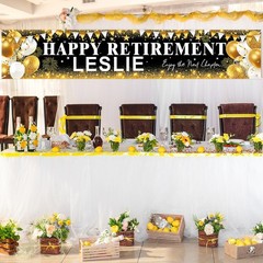 Happy Retirement Banner, Personalized Retire 99 x 20 inches, Gold