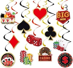 Eye-Catching Casino Theme Swirls – 12 Double-Sided Hanging Ornaments