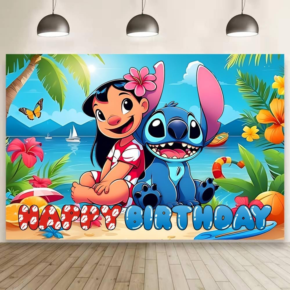 Wall Decor Backdrop for Stitch Birthday Decorations, Cute Banner for Stitch Part