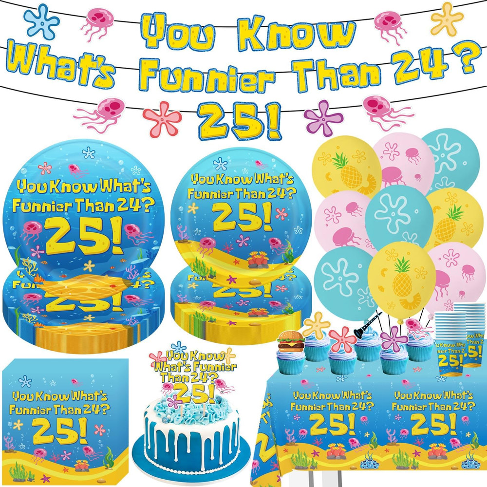 Blue Ocean Birthday Party Decorations Tableware 104Pcs Whats Funnier than 24 25