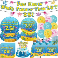 Blue Ocean Birthday Party Decorations Tableware 104Pcs Whats Funnier than 24 25