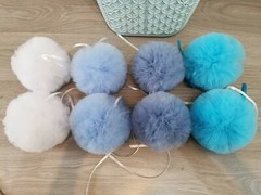 set of 3hand made pretty tulle pom poms (light blue smokey blue, aqua or white) 
