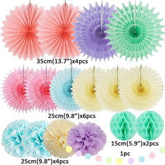 Pastel Party Decorations Rainbow Paper Fans Party Decorations Light Pink Blue Pu