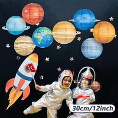 8 Pcs Solar System Planet Paper Lanterns, 12 Inches Large Paper Lantern Plane…