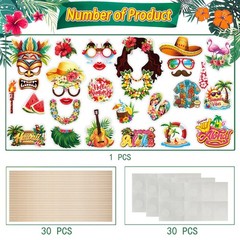 30 PCS Luau Party Decorations Photo Booth Props Kit Summer Hawaiian Tropical