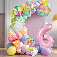 Number Candy Ice Cream Balloon Set, Macaron Pink Dessert-Themed Party Decorat…