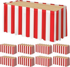 8 Packs Red and White Striped Table Skirt Circus Table Skirt Carnival Theme