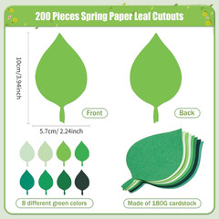 200 Pcs Paper Leaf Cutouts Assorted Green Color Leaf Cut Outs 4 Inch Paper Le…