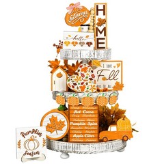 15 Pcs Thanksgiving Tiered Tray Decor Set Pumpkin Table Decor Rustic Thanksgi…