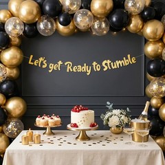 Pre-Strung Let’s Get Ready To Stumble Gold Glitter Banner – Funny Bachelor Pa…
