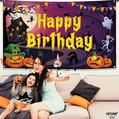 KatchOn, Happy Birthday Halloween Banner – XtraLarge, 72×44 Inch | Purple Hal…