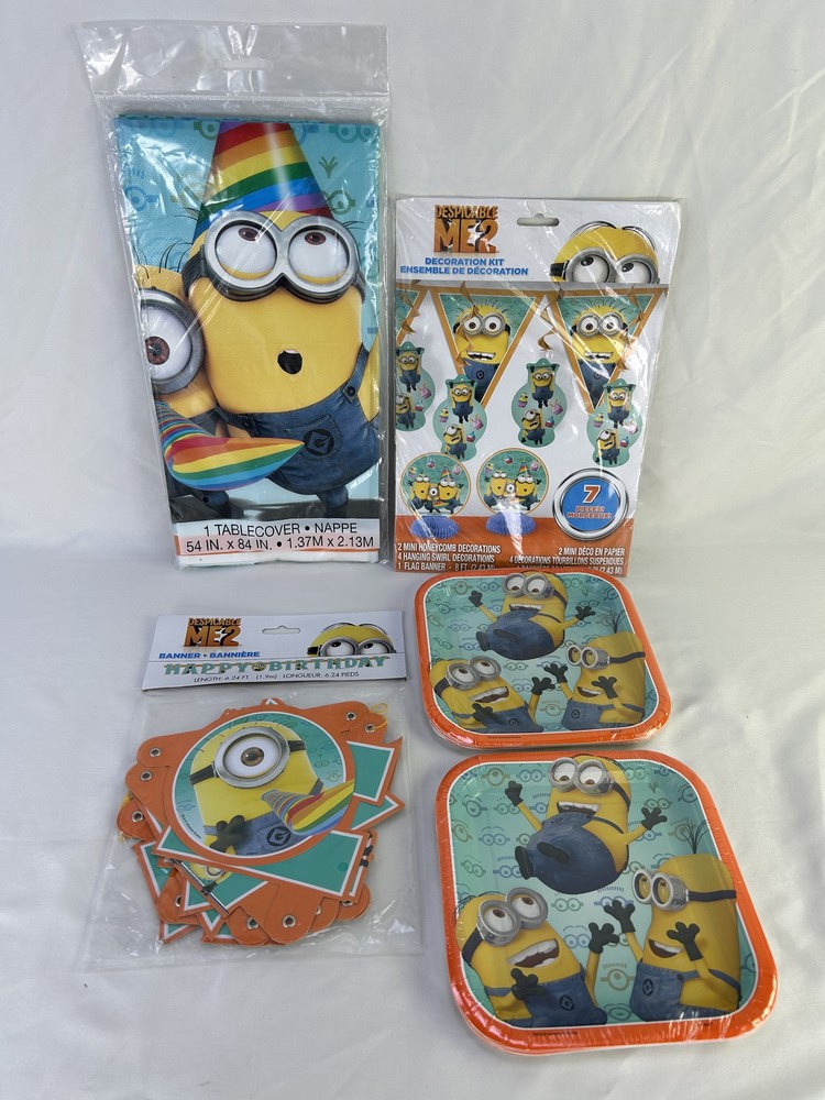 NEW Minions Despicable Me 2 Birthday Party Supplies Lot Tablecover Banner Plates
