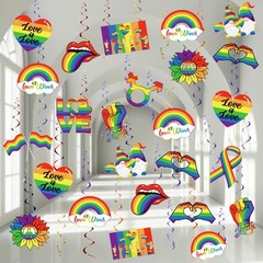 54 Pcs Pride Decorations Gay Rainbow Hanging Decor Swirls Love is Love Bisexual