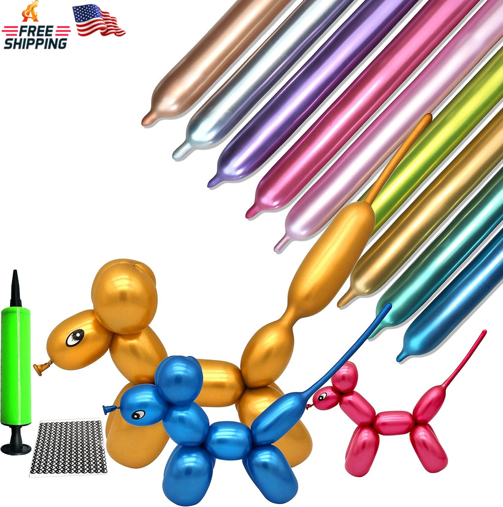 LXZFCRG 100Pcs 260 Long Balloons Kit with Pump, Shiny Metallic Latex Twisting Ba