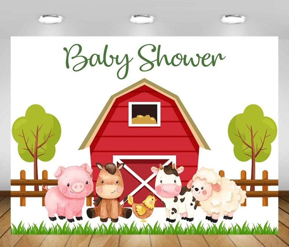 Farm Red Barn Baby Shower Background Barnyard Animals Decorations 7ft X 5ft