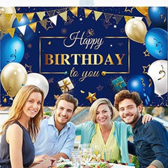 Sumind Happy Birthday Backdrop Banner for Men, Navy Blue and Gold Birthday Decor