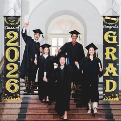 Black Gold Graduation Decorations Class of 2026 Congrats Grad Banner Grad Por…