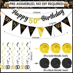 50th Birthday Decorations Kit for Men Women, Black Gold Happy 50th Birthday B…