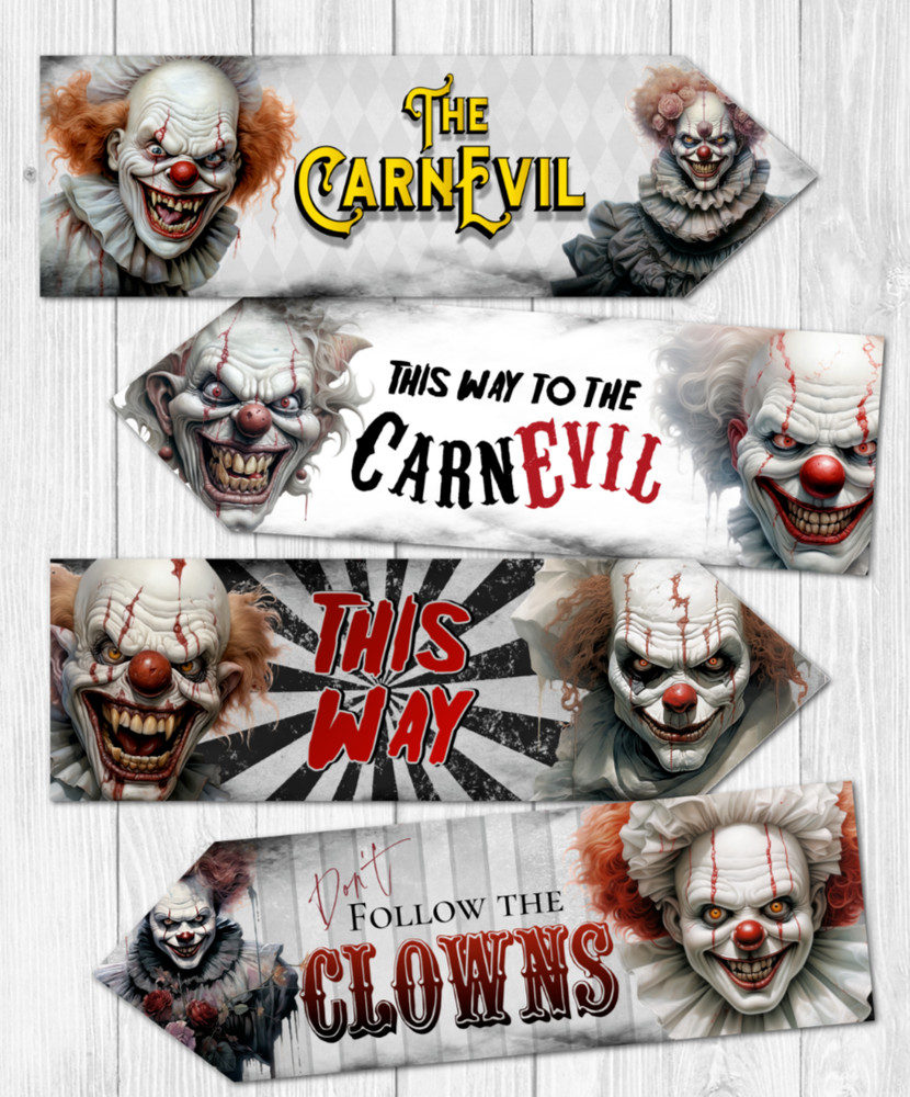 4 Horror Clown Halloween ‘CarnEvil’ Party Decoration Arrow Signs