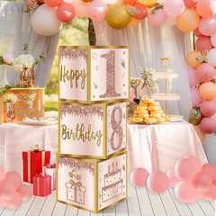 3Pcs 18th Birthday Decorations Boxes for Girls Women, Pink Rose Gold 18th Birthd