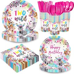 Wildlife 2nd Multicolor Birthday Disposable Tableware (Plates, Napkins, Forks)