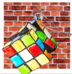 Rubix Cube Glass Ornament – Retro 80s puzzle game brain teaser kids fun gift 70s