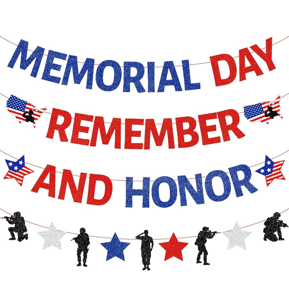 NO-DIY Memorial Day Decorations, Glitter Memorial Day Banner Remember And Hon…