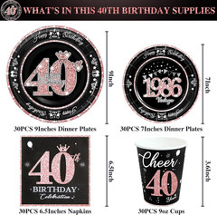 40Th Birthday Decorations Rose Gold, Service for 30, Vintage 40Th Birthday Party