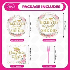 96Pcs Pink Graduation Decorations Class of 2026 Disposable Floral Congrats Gr…
