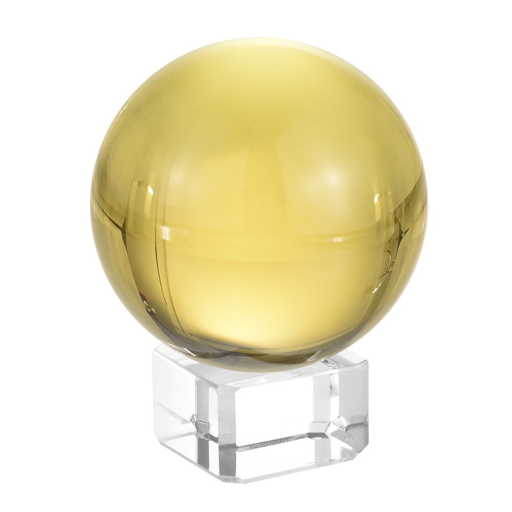 1Set 50mm/2″ K9 Crystal Ball Decorative Ball w Box and Crystal Stand Yellow
