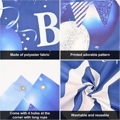 60th Birthday Banner Backdrop Happy 60th Birthday Decorations Blue Silver 60