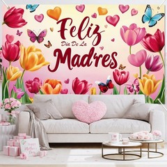Happy Mothers Day Banner Backdrop Decorations 71 x 43Inch Yujin Flower Butterfly