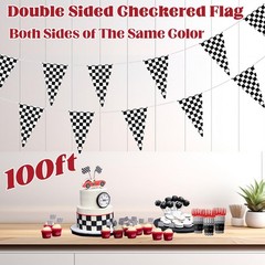 100ft Checkered Flag Banner, Racing Flags Race Car Wheels Birthday Party Decorat