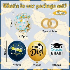 Graduation Decorations 2026 – Graduation Balloons 62Pcs 12 Inch Navy Blue Gold W