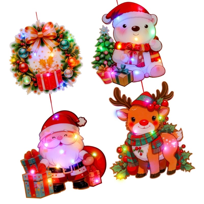 4Pack Plastic Christmas LED Hanging Ornaments With Shatterproof Design For