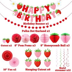 Strawberry Birthday Decorations for Girls, Red Pink White Strawberry Birthday…