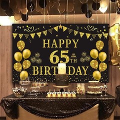 65th Birthday Backdrop Gold and Black 5.9 X 3.6 Fts Happy Birthday Party Deco…