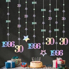 Iridescent 30th Decorations for Him Her, Pre-Strung Glitter Twinkle Number Vi…