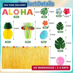 200 Pcs Aloha Luau Party Decorations Set, Hawaiian Tropical Summer Beach Party S