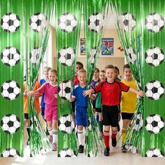 Soccer Party Backdrop 3.3×6.6ft Tinsel Fringe Curtain 2-Pack World Cup 2026