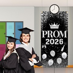 Prom Send Off Decorations 2026 Door Cover, 6×2.9 Black and Silver Prom Door B…