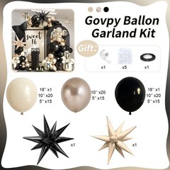 Black White Gold Balloon Garland Kit, 115Pc Beige Sand Black Cream Metallic G…