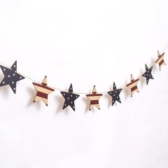 80″ Vintage Patriotic Star Garland – Rustic Red White Blue Wooden Banner for …