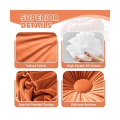 2 Pcs Round Throw Pillows Pleated Velvet Pumpkin Round Pillows Floor Cushion …