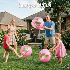 POPLAY 16 Inch Inflatable Beach Balls – 3 Pack Gold Glitter Pool Toys Summer Fun