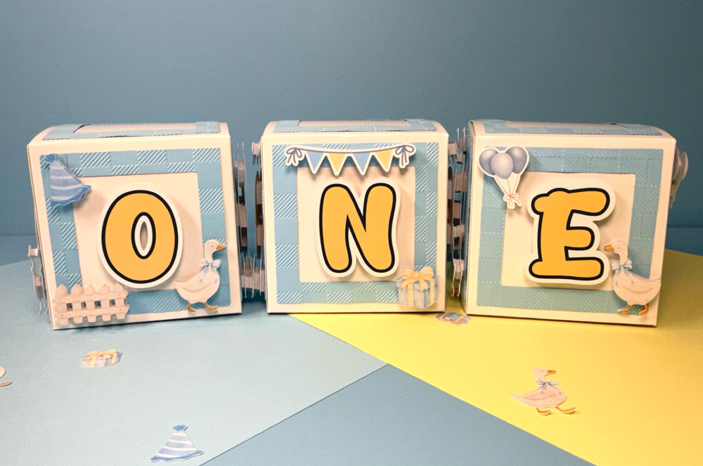 4x4x4 Blue One Silly Goose ONE Blocks First Birthday Party Decor Boxes