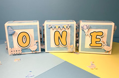 4x4x4 Blue One Silly Goose ONE Blocks First Birthday Party Decor Boxes