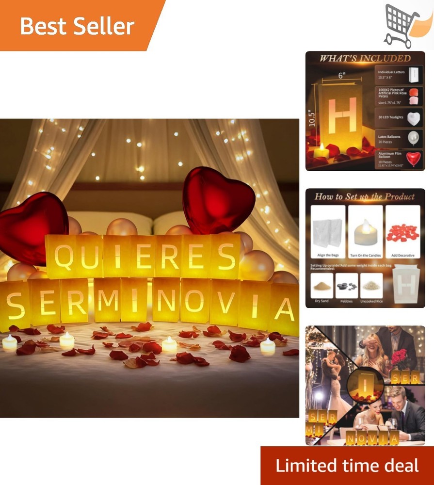 Light Up Letters Kit with Tea Lights Balloons Rose Petals for Romantic Decor