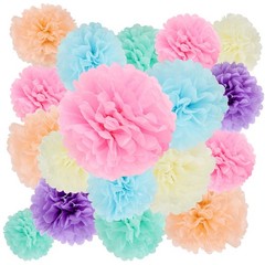 16 PCS Pastel Party Decorations Pom Poms Paper Flowers Wedding Bridal Shower