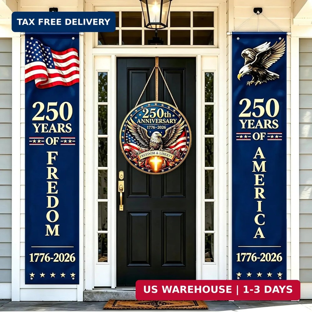 250 Anniversary USA Banner 71 x 15 Inch 2 Pack 4th of July Patriotic Decorations